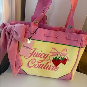 NWT Juicy Couture Retro Strawberry Tote Bag Purse Daydreamer Yellow